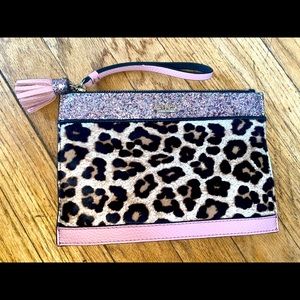 Kate spade glitter/leopard print large wristlet